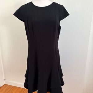 Eliza J Black Cap-Sleeve Tiered Hem Mini Dress